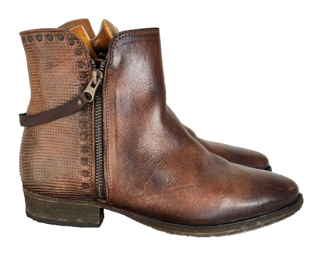 Ksubi Boots Womens Size 6 Heiffer 7 Stud Double Zip Up Brown Leather Western